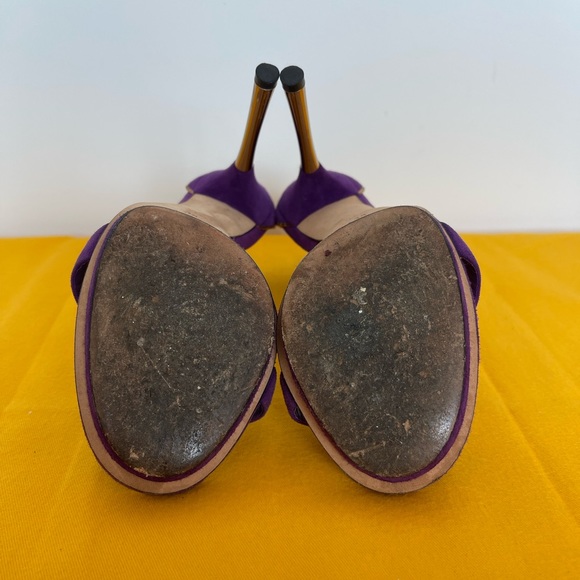 Gucci Purple Suede and Gold Python Sandals - Picture 9 of 12